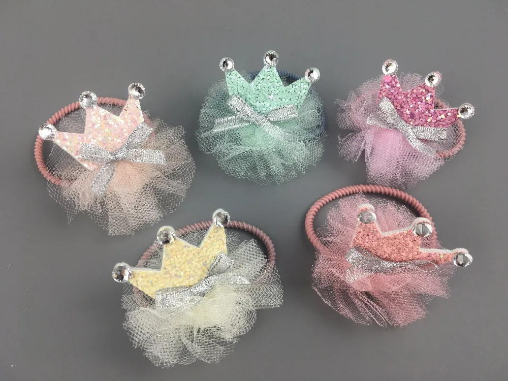 

10pcs Fashion Cute Glitter Crown Elastic Hair Bands Solid Tiaras Lace Bow Hair Ties Princess Headwear Girls Hair Accessories