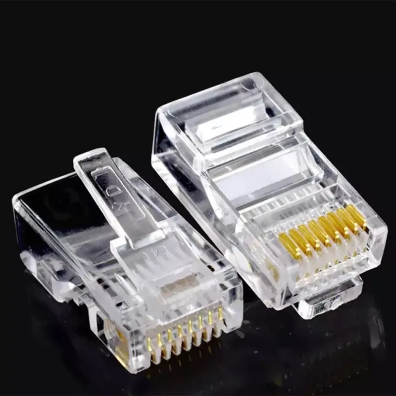 Conectores RJ45 Cat6 UTP 8P8C, Cable Ethernet de red chapado en oro, módulo macho sin blindaje