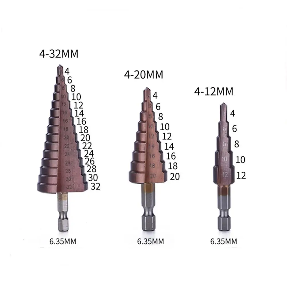 

3pcs HSS M35 Cobalt Hex Shank Straight Groove Step Drill Bit Metal Cone Step Drill Bit Saw Hole Cutter 4-12mm 4-20mm 4-32mm