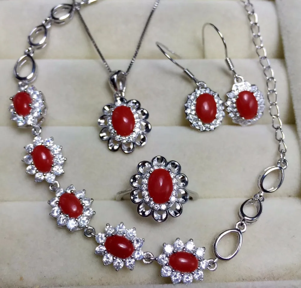 Natural red coral set, deep sea organics, red luck, 925 silver, special benefits