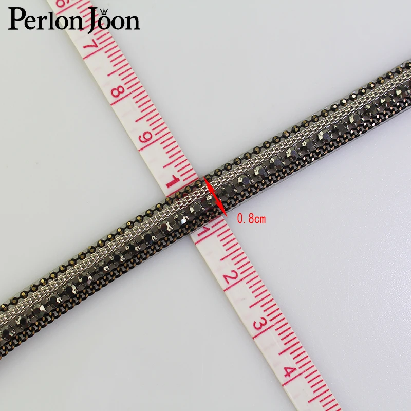 1 yard black chain hot fix rhinestone tape ribbon crystal rhinestone decoration iron on shoes clothing accessories TR009