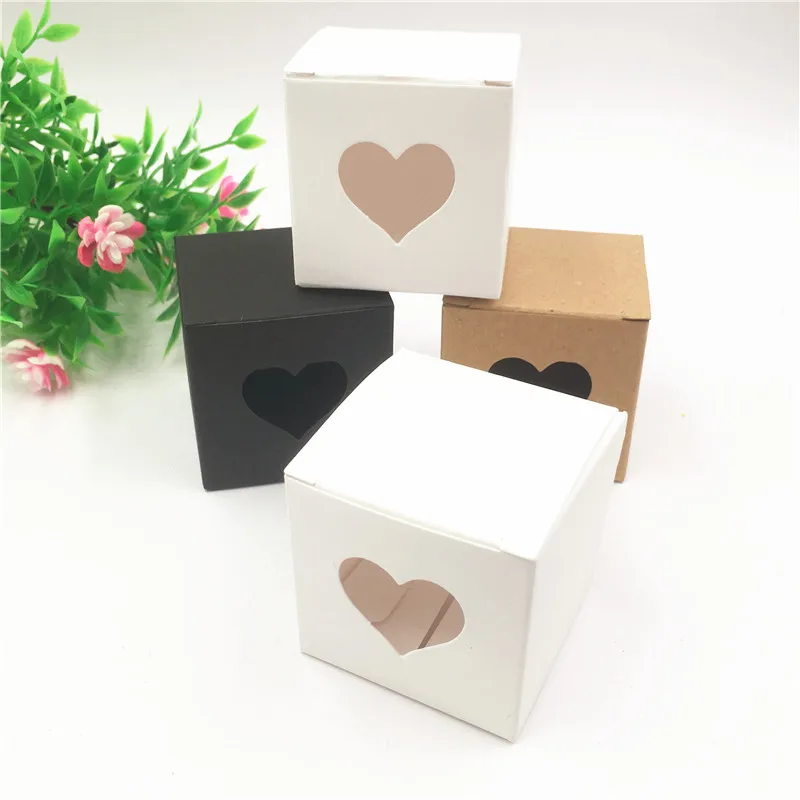 

50Pcs/lot Little Square Paepr Box DIY 5x5x5cm Handmade Kraft Paper with hollow heart Romantic Candy/Jewelry Pack Gift Boxes