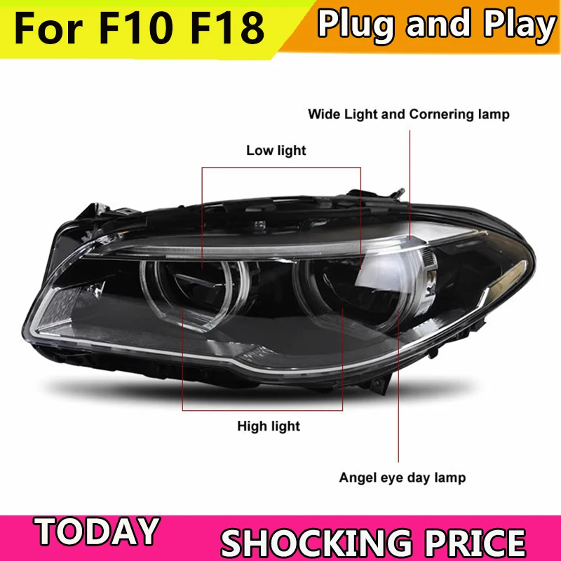 

Car Styling for BMW F10 F18 525i 528i 530i 530 528 2010-2016 Headlights LED DRL Lens Double Beam Angel Eyes HID Xenon bi lamp