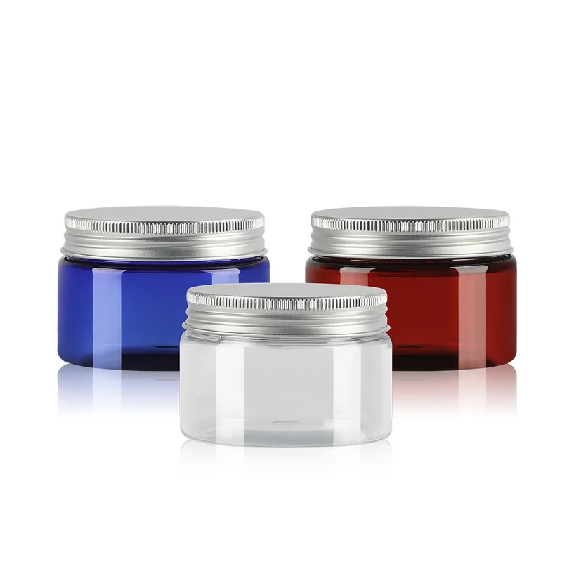 50 pcs Empty 100G 150G Facial Cream Jar Plastic Pot Cosmetic Container with Aluminum Lid Blue Clear Dark Brown Makeup Cream Jar