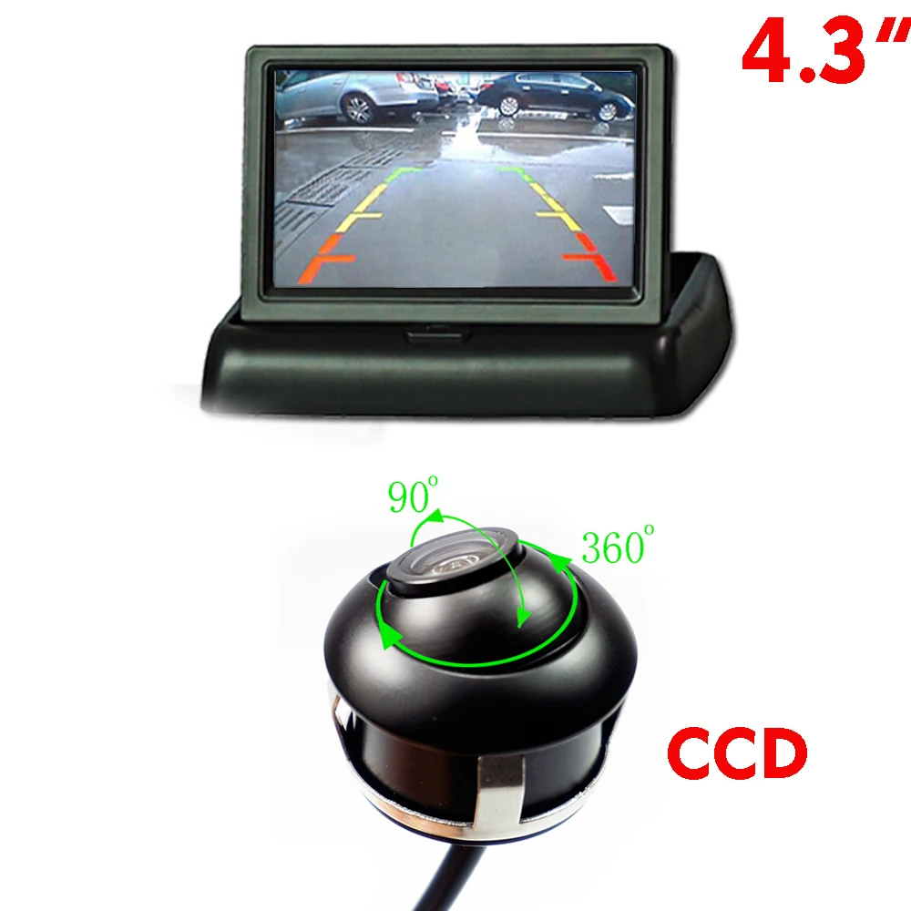 for sony CCD HD 360 degree Car camera with parking LCD monitor 4.3 inch 5inch mirror monitor front/side/rear view monitor 2way