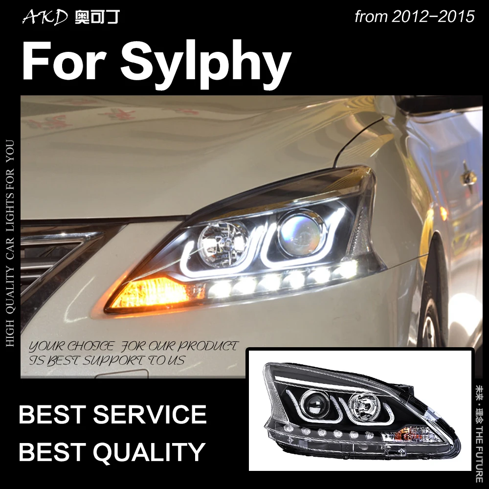 AKD Car Styling Head Lamp for Sylphy Headlights 2012 Sentra LED Headlight DRL Hid Option Head Lamp Angel Eye Beam Accessories