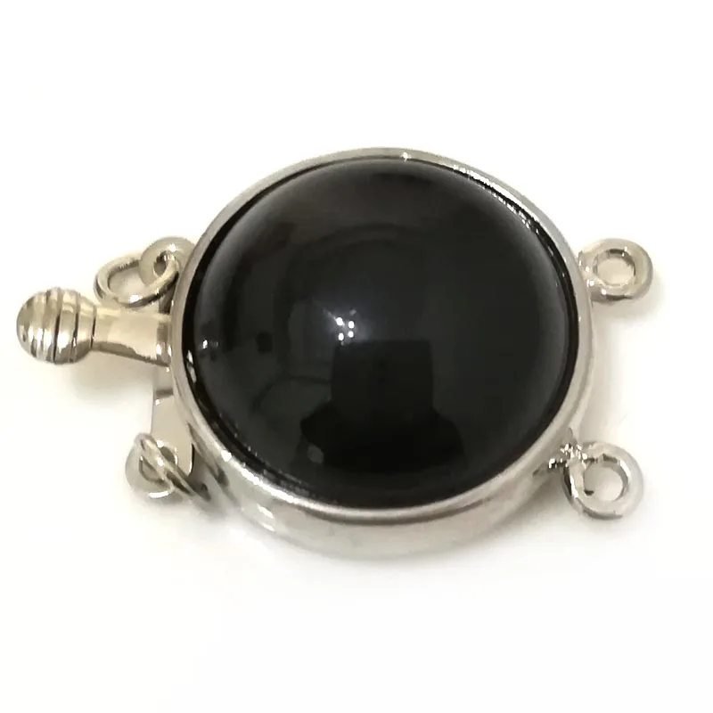 

2 rows 20mm Black Onyx Round Open Box Necklace Bracelet Jewelry Clasp