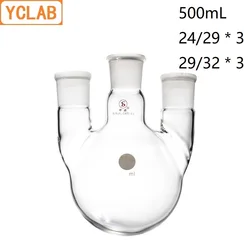 YCLAB 500mL 24/29 * 3 & 29/32 * 3 Distillation Flask Straight Shape with Three Necks Standard Ground Mouths Distilling