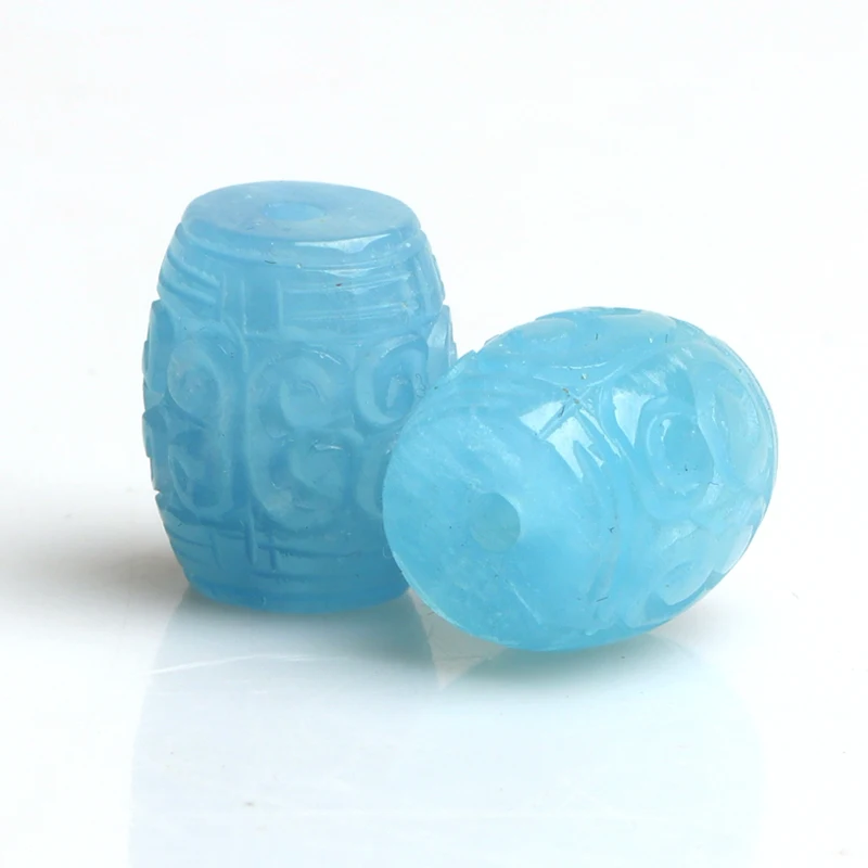 

one piece aquamarine pillar shape 10*14mmcarved flower loose beads nature FPPJ wholesale gemstone