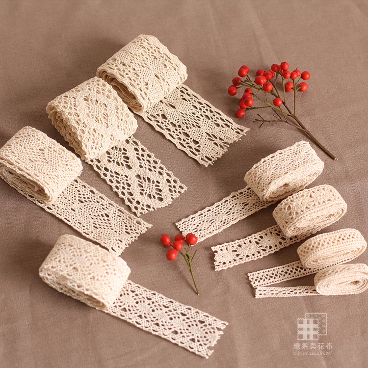 Candy symmetrical flower cloth beige cotton Lace cotton lace cloth hand DIY clothing accessories