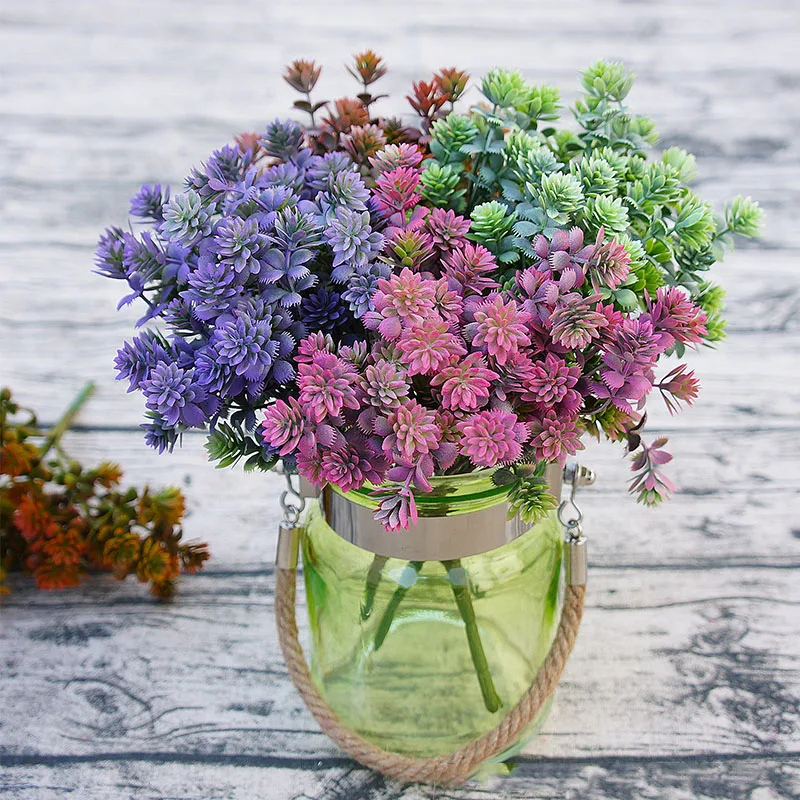 Plantas suculentas artificiales de plástico, 28 cabezas, hojas falsas caídas, hierba de loto para jardín, decoración de boda, A5029