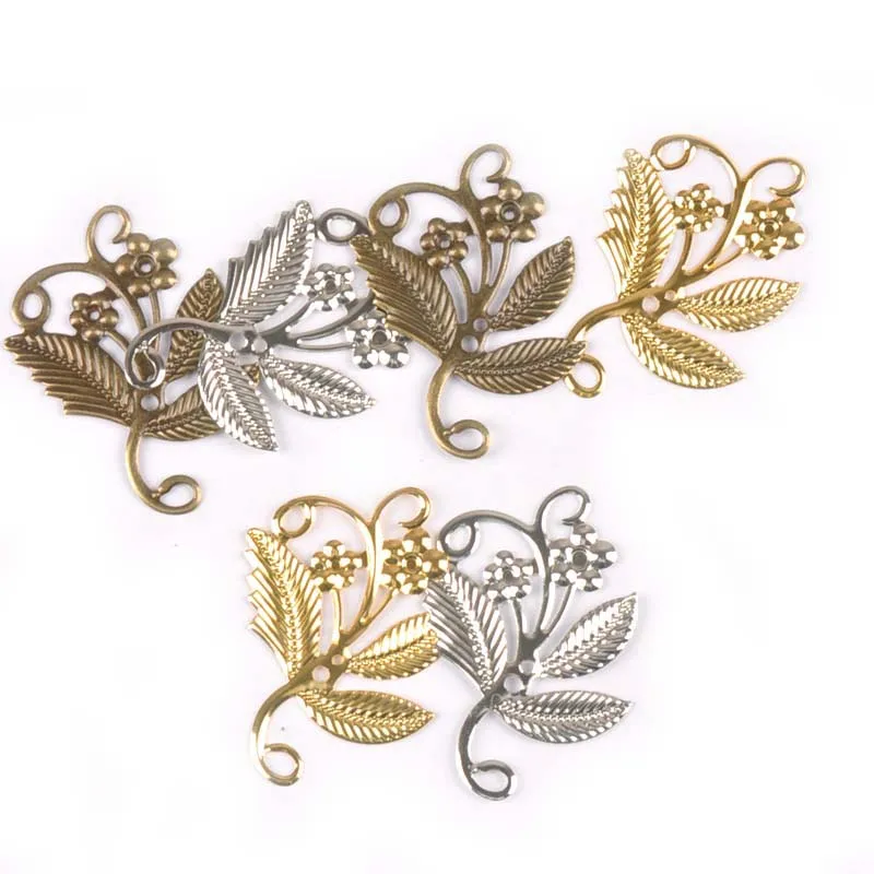 10Pcs 52x41mm Gold/silver/Bronze Metal Crafts Connectors Flower Filigree Wraps Diy Embellishment Gift Supplies Home Decor yk0732