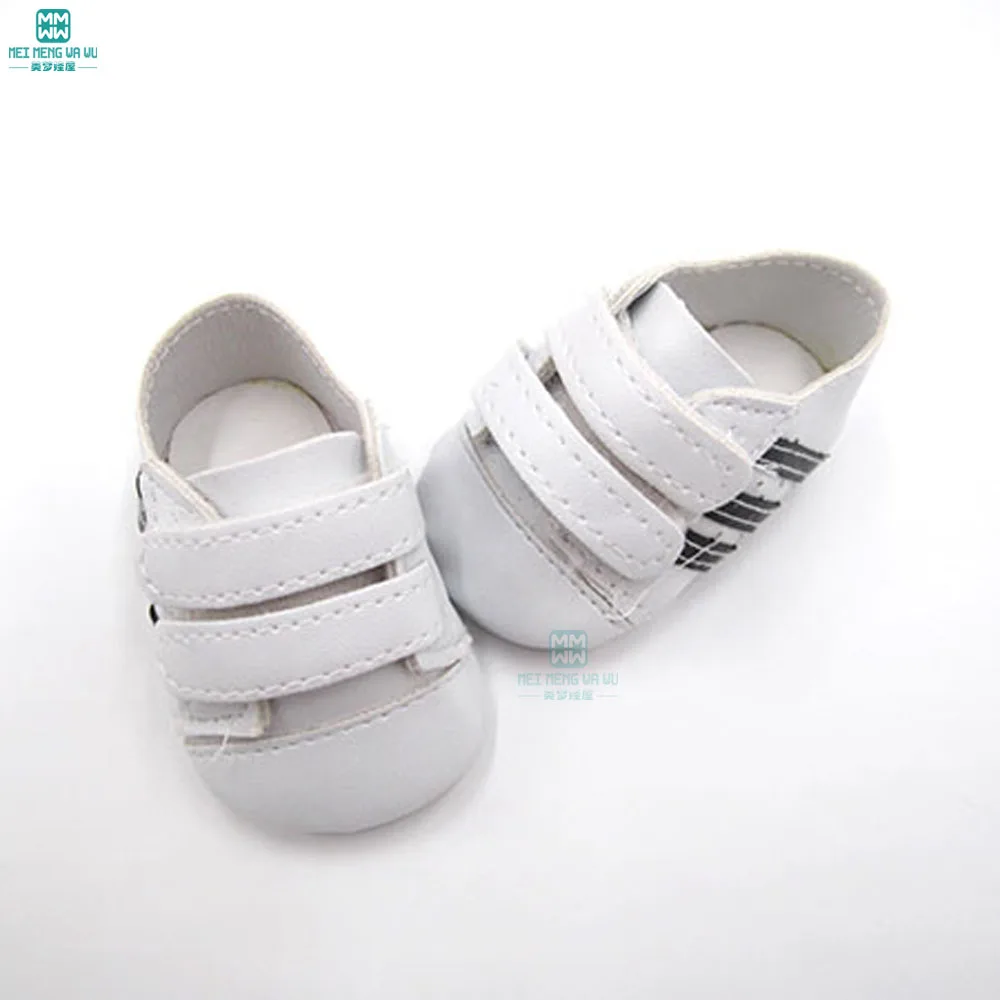 7cm Mini white Striped sneakers, casual shoes for 43 cm baby toy new born dolls and american doll accessories