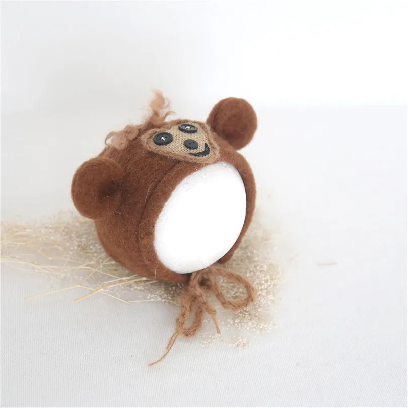 Lovely Baby Animal Hat Felt Wool Bonnet Baby Boy Monkey Hat Newborn Photography Props Infant Hat