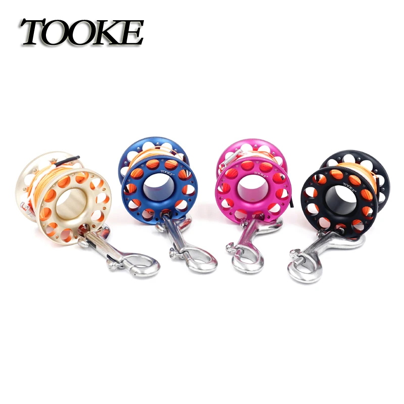 15 متر/30 متر الغوص سبائك الألومنيوم بكرة الاصبع بكرة مع حامل زجاجات نبيذ ثنائي من الفولاذ المقاوم للصدأ المنتهية هوك SMB معدات الكهف الغوص #2