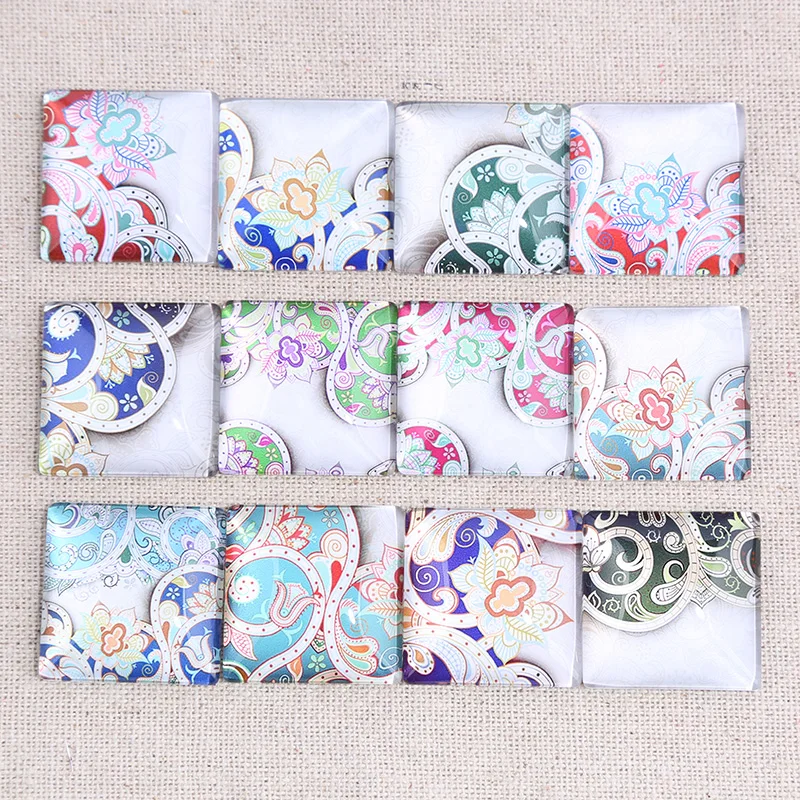 reidgaller mix embroidery flower photo square pendant glass cabochon 10mm 12mm 20mm 25mm 30mm diy flat back jewelry findings