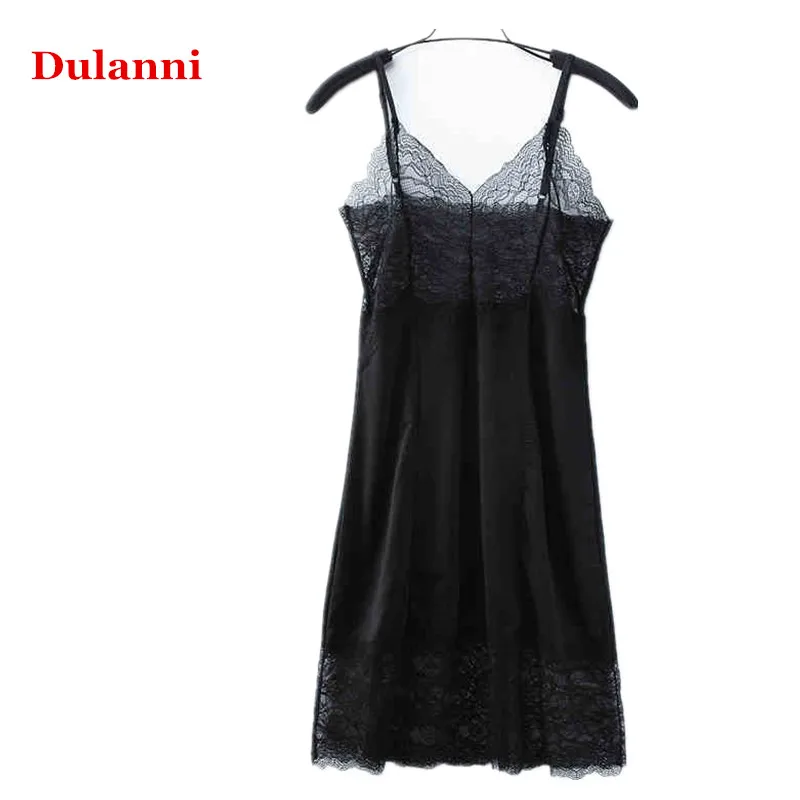 Women ultra long one piece dress suspender slim sexy slip dress lace decoration hollow out basic milk silk underskirt