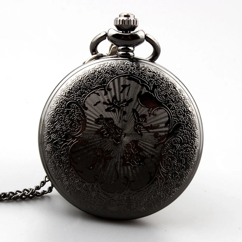 Retro Bronze Vintage Pocket Watch Necklace Chain Pendant Black Antique Steampunk Mens Quartz Pocket Watches Relogio De Bolso