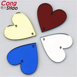 Cong Shao 25mm 10pcs Top Quality Heart mirror sew on rhinestones with holes flat back Acrylic Sew-on Stone for DIY costume 8Y777