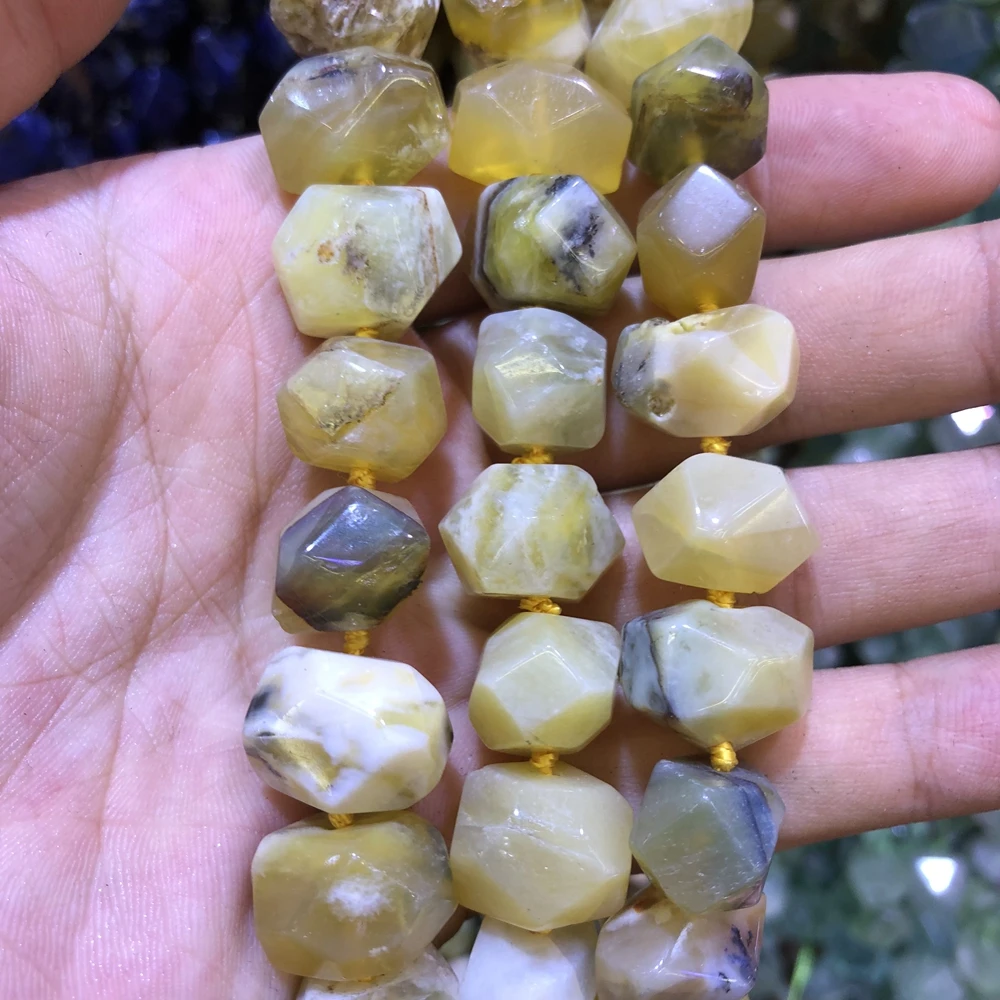 Wholesale 2strings Natural Yellow Opal Gem Stone Faceted Nugget Beads,Genuine Gem Jewelry Making Beads,15.5