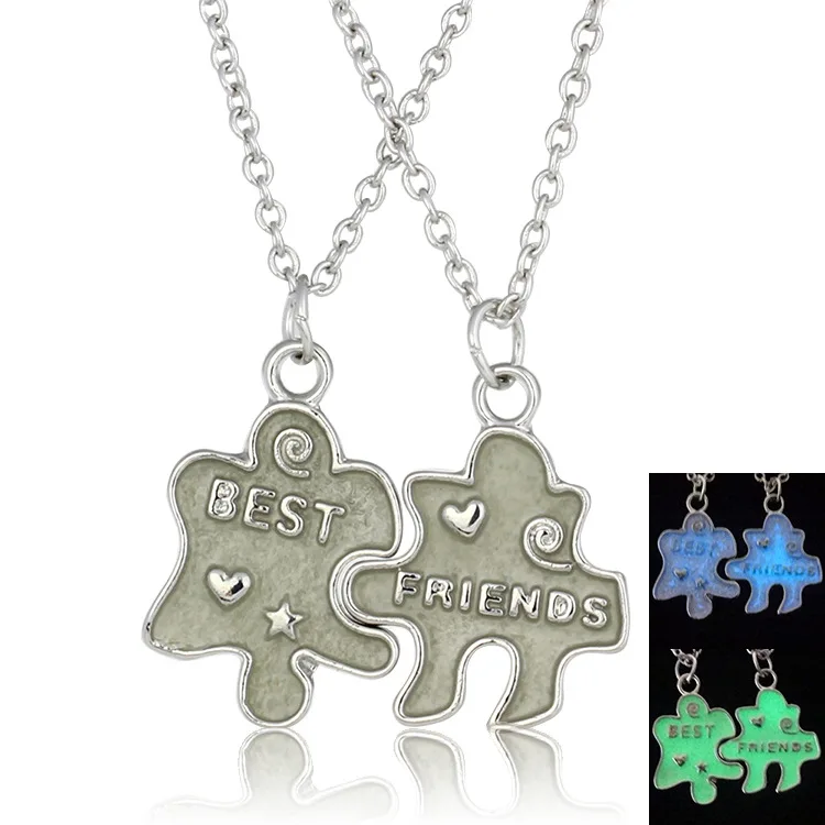 Puzzle Alloy Best Friends Love Friendship Luminous Pendant Necklace Fluorescent Glow In The Dark For Friends