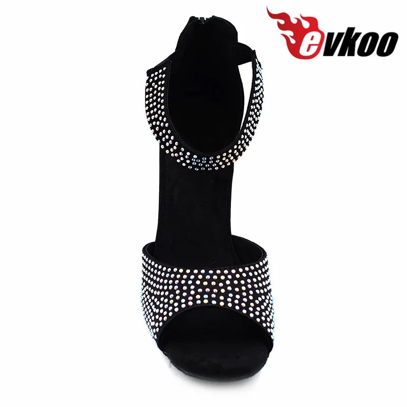 Customsized Latina Zapatos Salsa dance shoes Best seller 8.5cm high heel black Latin Rhinestones dance shoes for woman Evkoo-375