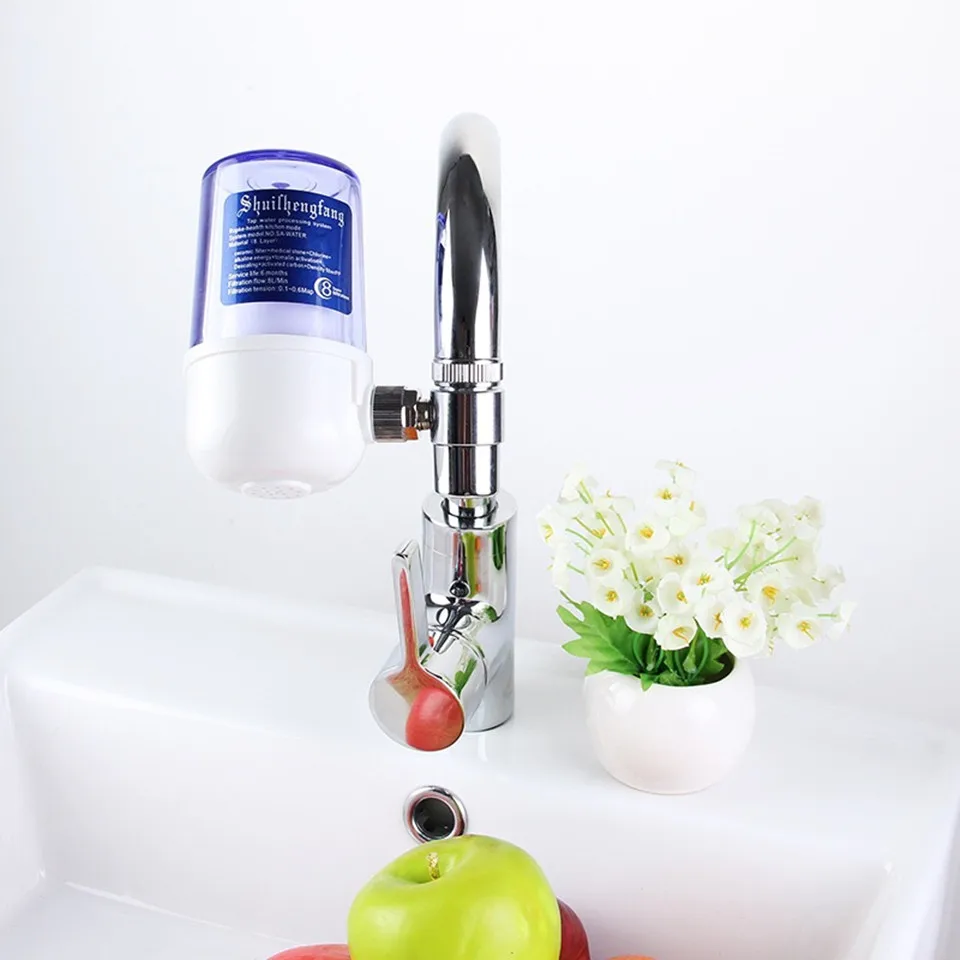 Purificador de água da torneira, filtro de cerâmica lavável, mini filtro de água, transparente, manchas visíveis