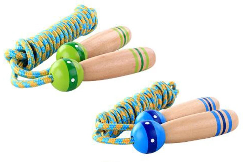 Freeship 2pc natural wooden cotton skipping jumping rope kids children teenage PE physical training team sports activity game