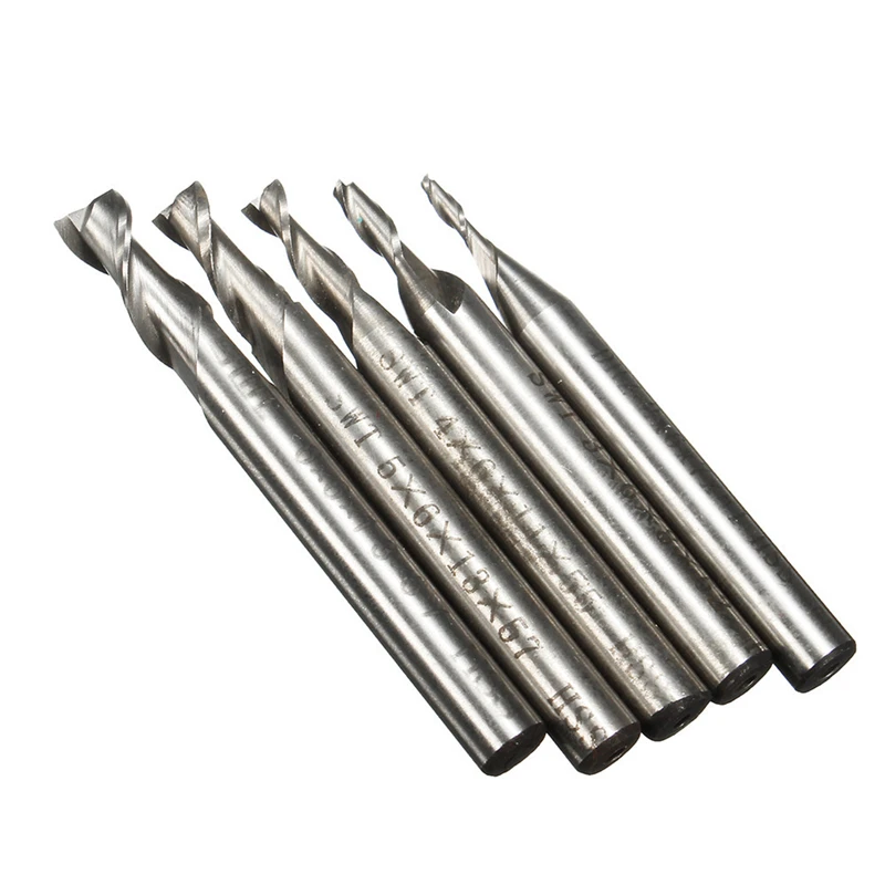 5Pcs 2 Flute 2/3/4/5/6mm Milling Cutter Set HSS End Mill CNC Engraving Bit 6mm Straight Shank Drill Bit Tool