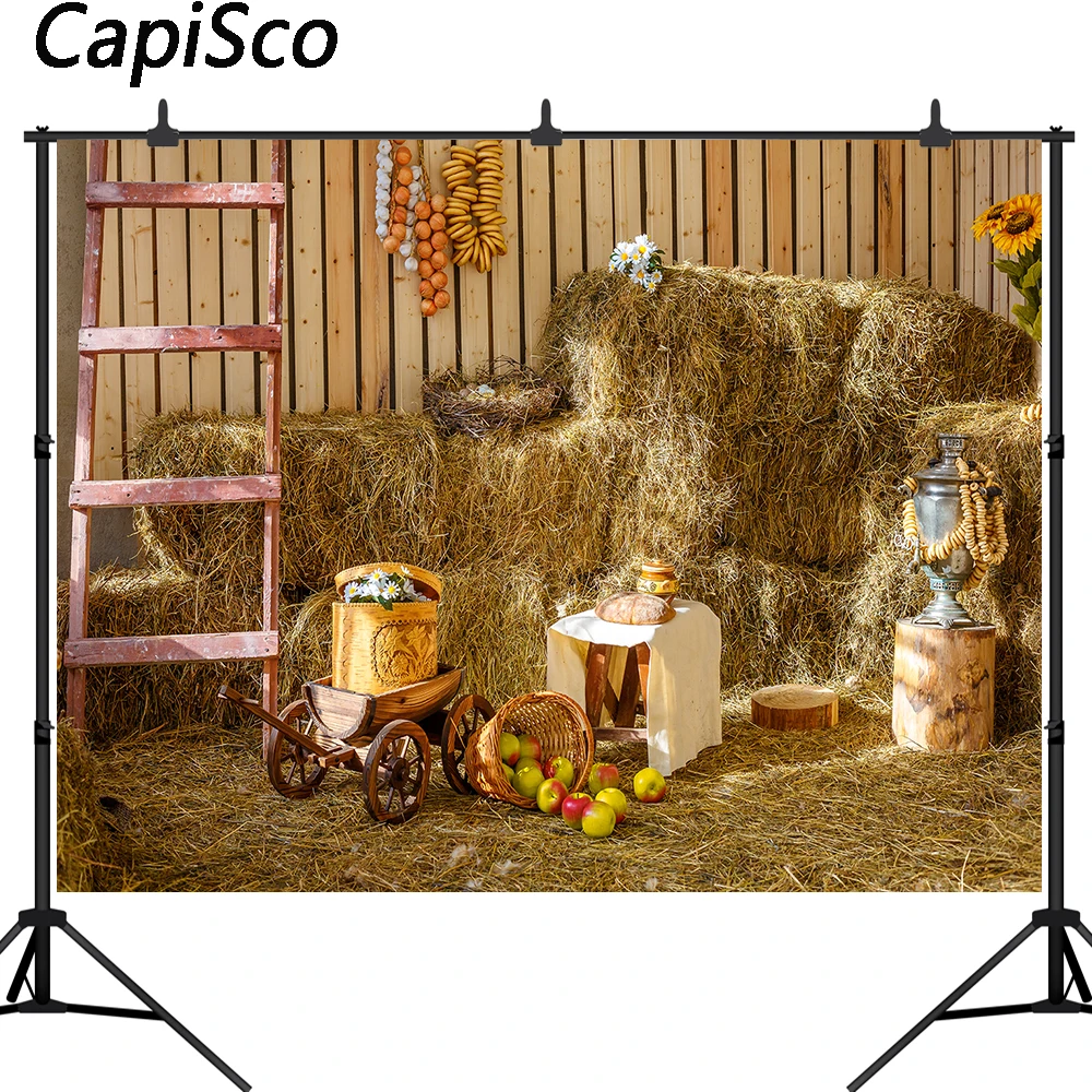 Capisco كومة قش الخريف مزرعة التصوير خلفية المناظر الطبيعية الريفية حصاد الموسم صورة خلفية صورة المتصل Photobooth