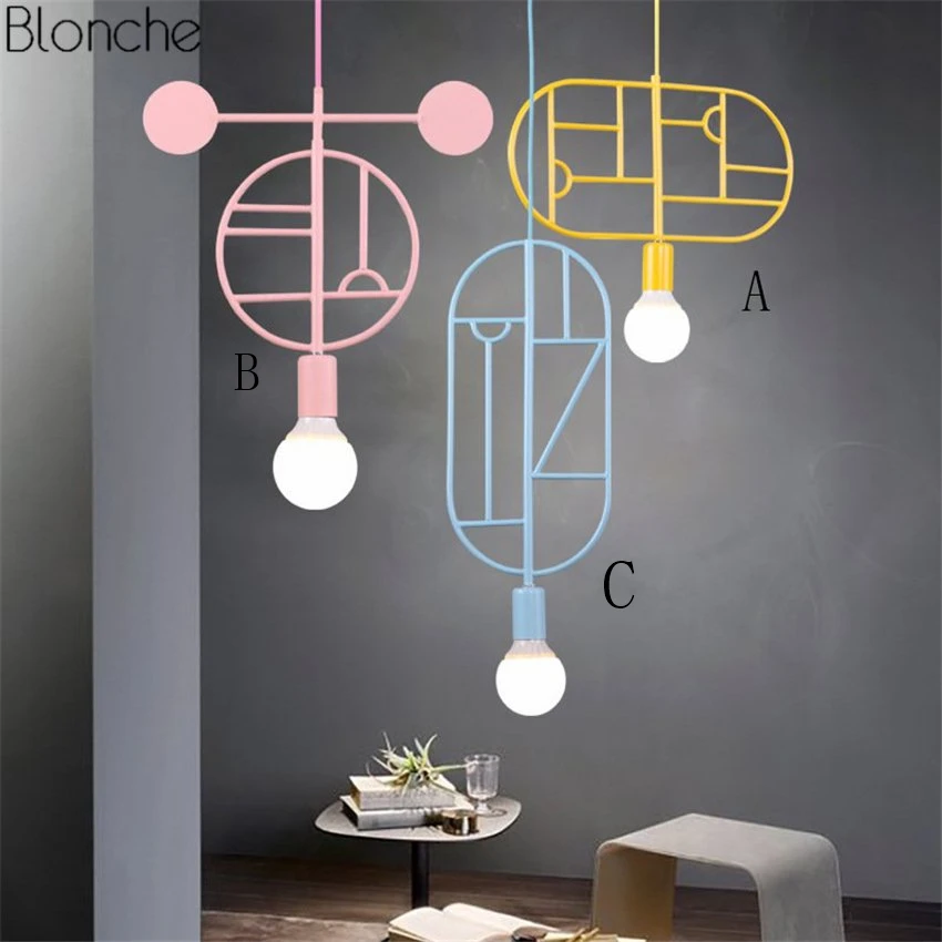 

Modern Macaron Led Pendant Lights Nordic Colorful Metal Hanging Lamp for Children's Room Bedroom Kitchen Home Light Fixtures E27