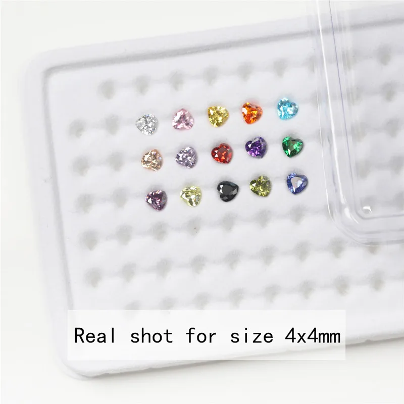 Total 15pcs 4x4mm~10x10mm 1pcs Per Colors Loose Cubic Zirconia Heart CZ Synthetic Gemstone