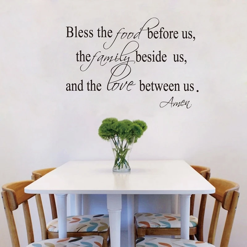 Bless the Food Family Love Religious Dining Room Vinyl Wall Decal quote stickers Mural Art, z2052