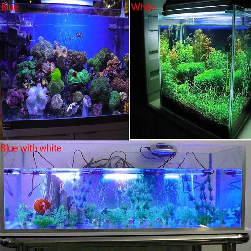 Aquarium Fish Tank 9/12/15/21 SMD5050 LED Light Blue/White 18/28/38/48CM Bar Submersible Waterproof Clip Lamp Decor EU Plug S40