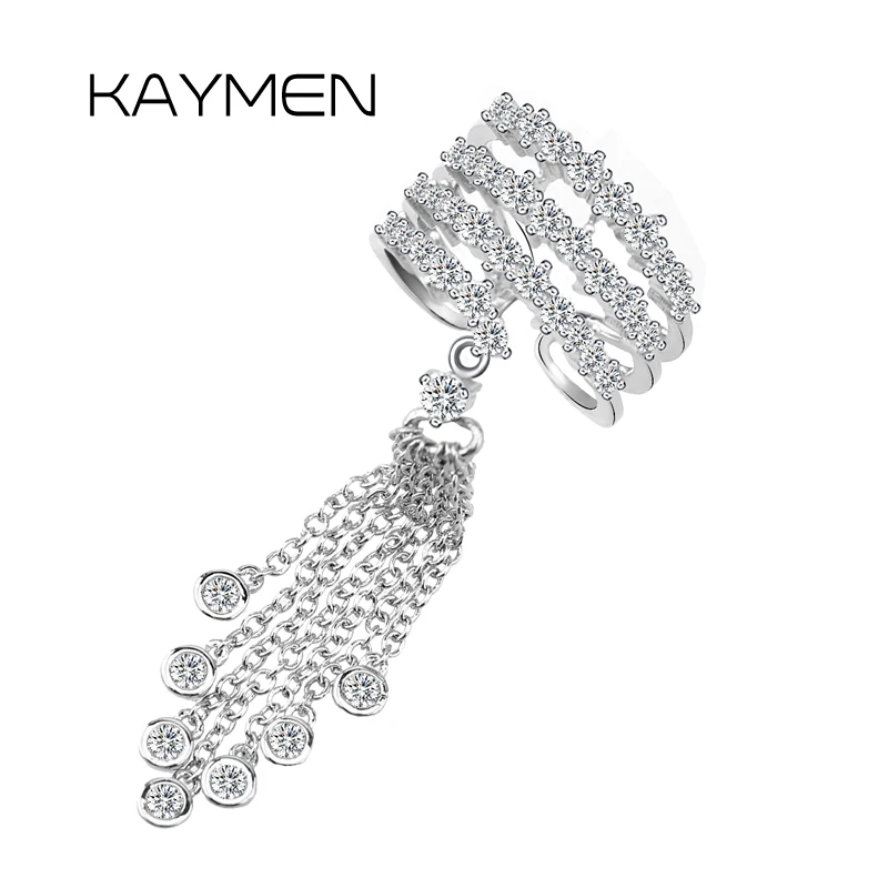 KAYMEN New Tassels Wedding Ring For Women Copper with Zirconia Resizable Statement Girls Rings Punk Style Fashion Jewelry