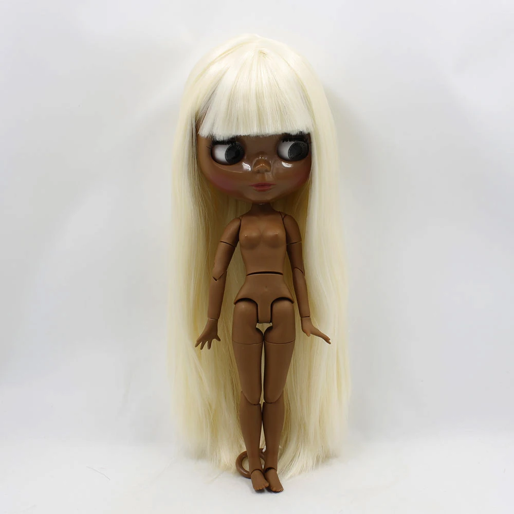 ICY DBS Blyth bjd dolls super black skin tone dark skin black Light yellow soft straight hair joint body BL0510