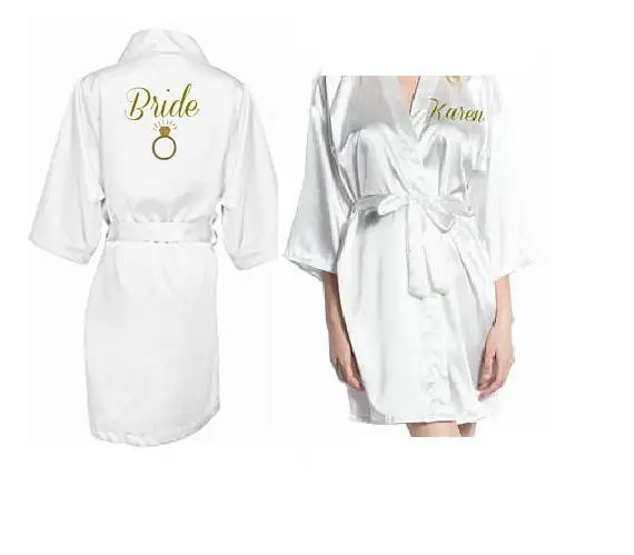 Personalized name wedding Bride to be Bridesmaid satin pajamas robes bridal shower kiminos gowns gifts party favors