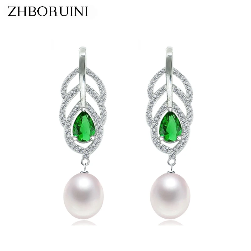 ZHBORUINI 2019 Fashion Pearl Earrings Pearl Jewelry For Women Feather Water Drop Earrings Freshwater Pearl 925 Silver Jewelry