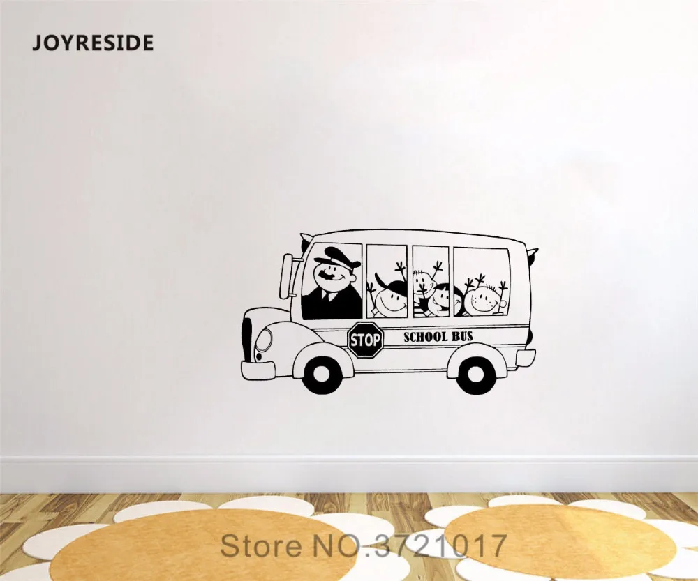 JOYRESIDE Back To School Bus Wall Vehicle Decal Vinyl Sticker Decor Filled With Happy Kids Children Boy and Girl Room Mural A397