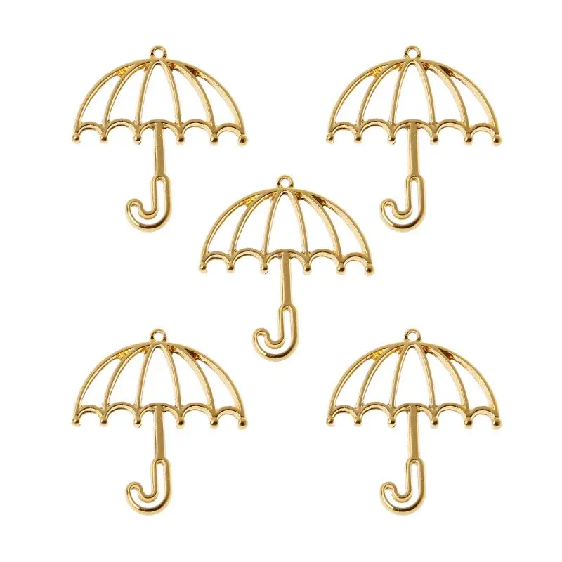 5Pcs Gold Umbrella Resin Frame Open Bezels Setting Blank Pendant Jewelry Making