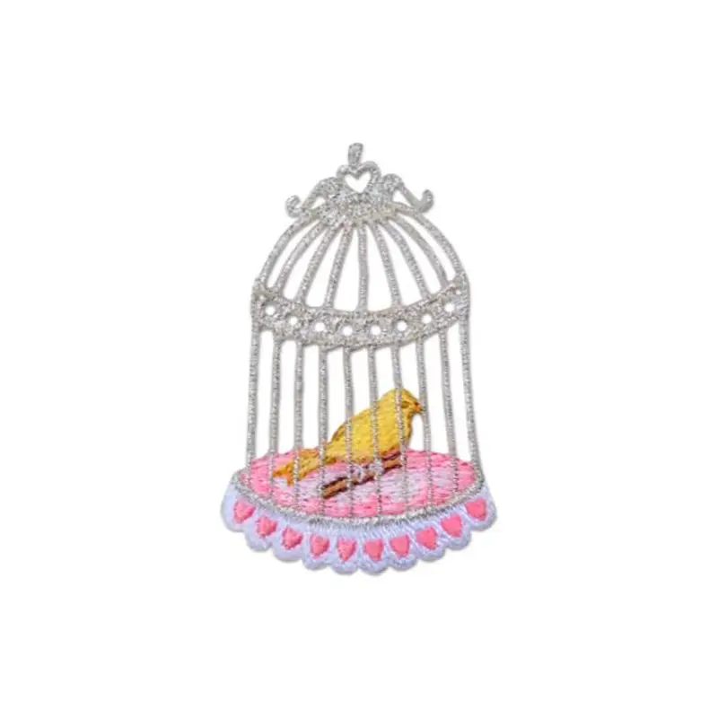 The cage and the Canary Embroidered Patches Iron on Sewing Parches for clothes applique Crafts Accessories