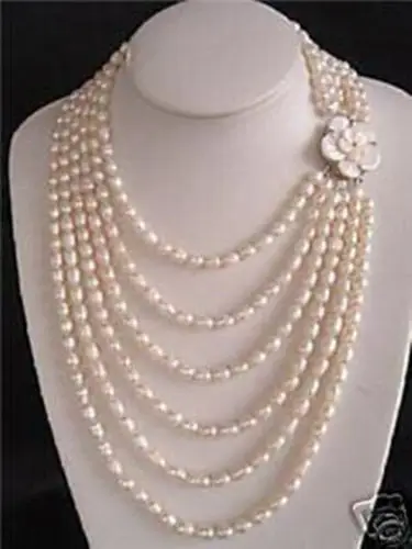 

ladies Gift Women's NOBLEST 6 ROW SALT WATER PEARL SHELL FLOWER NECKLACE natural Luxury Ms. girl