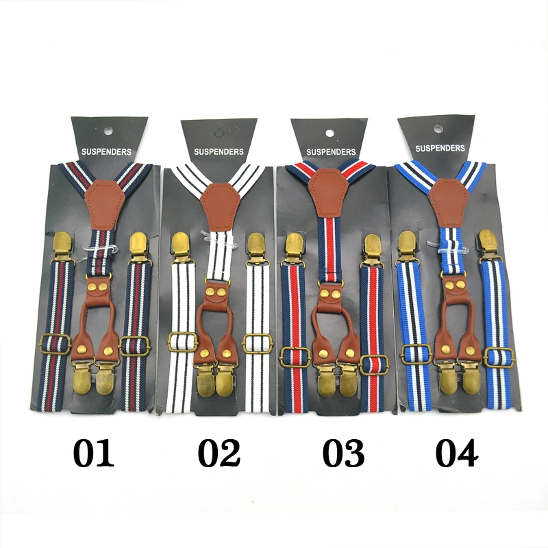 New Novelty Striped 4 Good Clips Suspenders Children Kids Boy Girl Cute 2.0cm Suspender Elastic Y-PU Suspenders Slim Pant Braces