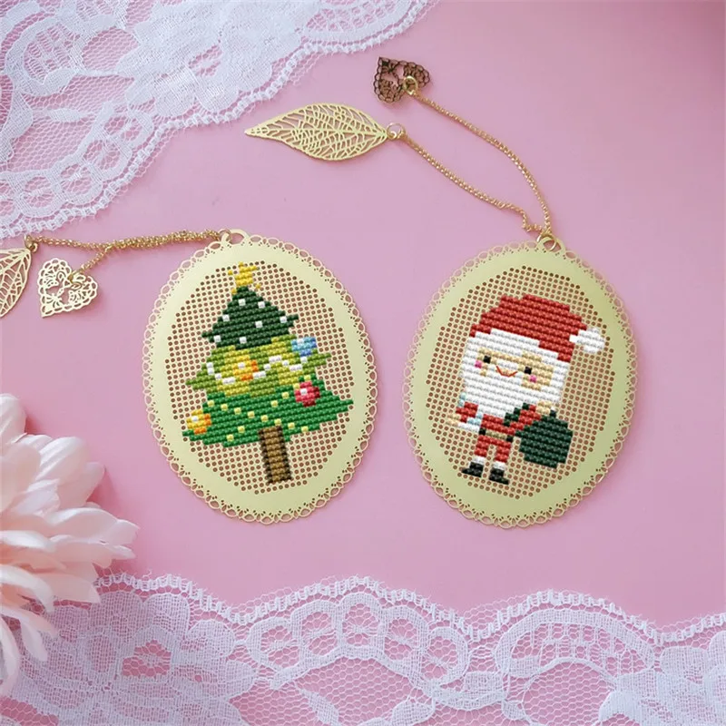 Christmas DIY Craft Stich Cross Stitch Bookmark Metal Silver Golden Needlework Embroidery Crafts Counted Cross-Stitching Kit