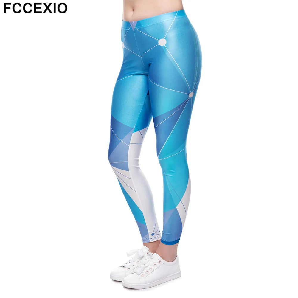 

FCCEXIO 2019 New Women Fitness Leggings Workout Leggins Sexy Legging Slim High Waist Triangles Dots Print Fashion Push up Pants