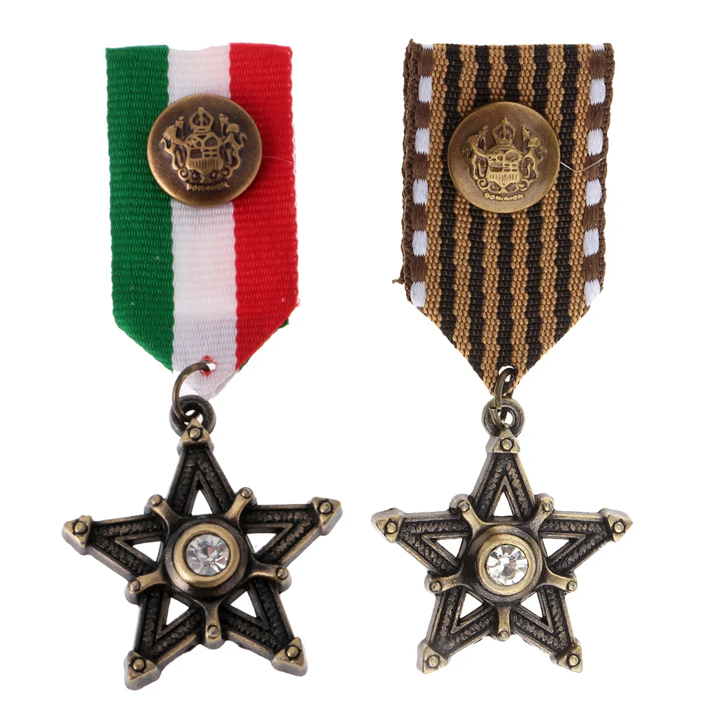 2 Pieces Vintage Mens Gift Star Medal Badge Clothing Costume Navy Brooch Pin