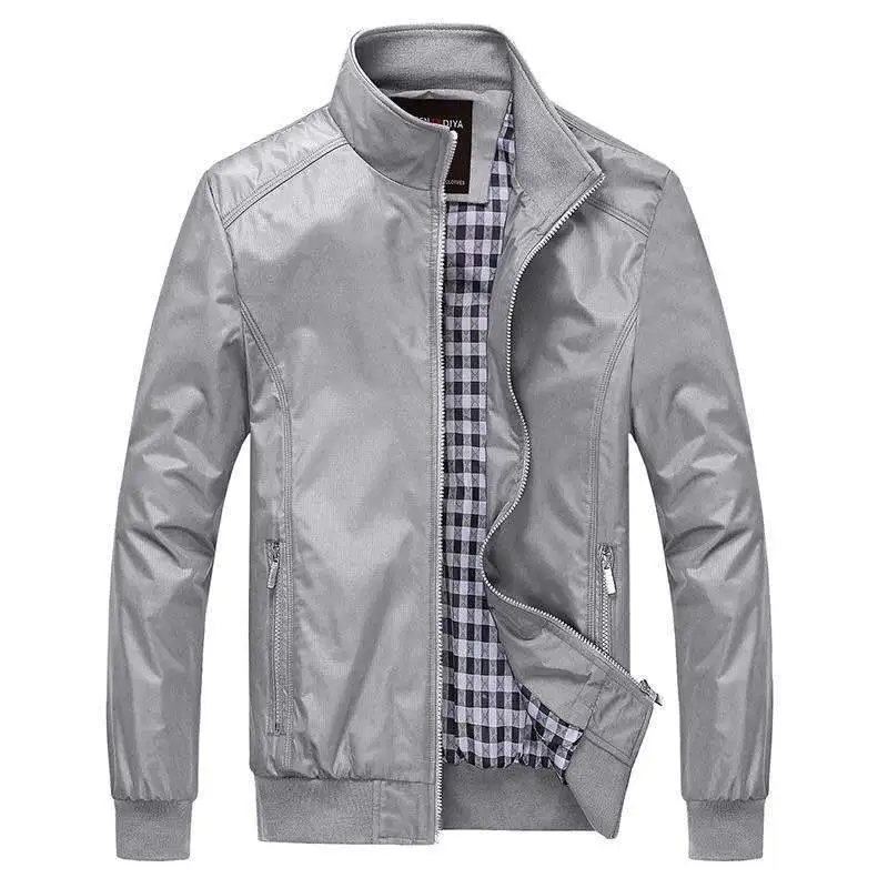 Men Jacket Spring 2024 Autumn Solid color Stand Collar Grey Casual Jackets M-5XL 6XL Outerwear Men Clothing Plus size