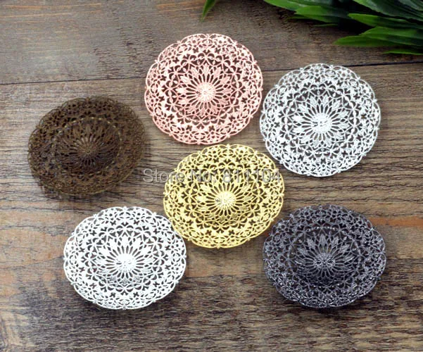 55mm Multi-color Plated Brass Metal Blank Circle 3D Filigree Flower Links Wraps Connectors Jewelry Findings Connectors