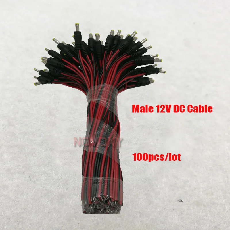 Free Shipping 100pcs DC12V Central Power Supply Cable Male Jack Plug Connector & CCTV Security Camera 12V DC Power Lead Pigtail