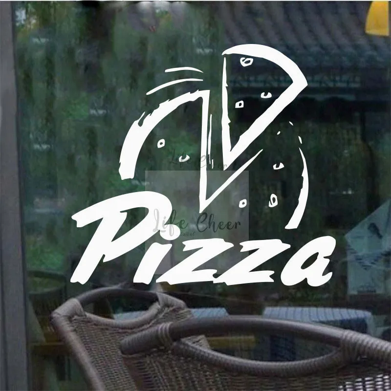 Pizza Logo Window Vinyl Sticker Pizza Shop Decoration Creative Pizzeria Vinyl Wall Decals Removable Restaurant Murals AC095